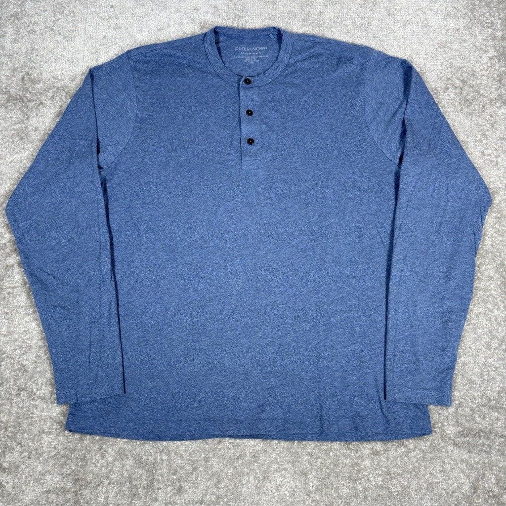 Outerknown‎ Shirt Men's Large Blue Sojourn Henley Long Sleeve Pima Cotton